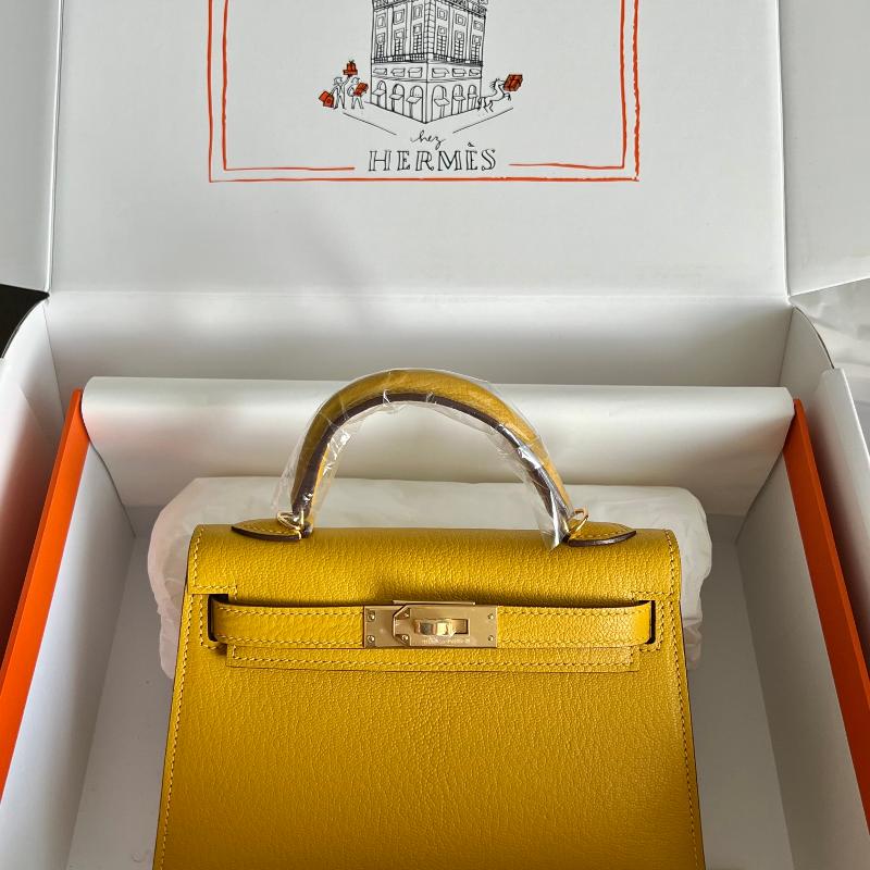 Hermes Kelly 19 second-generation goat skin gold buckle amber yellow